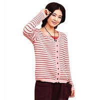 予含 休闲宽松显瘦<em>条纹</em>短款针织衫<em>开衫</em>长袖毛